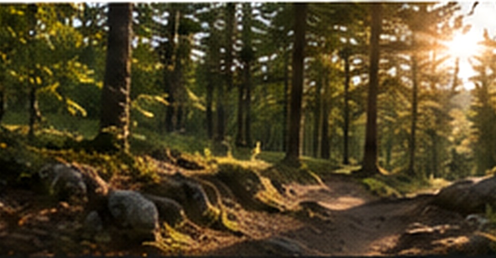 Solbelyst mountainbikestig i skogen