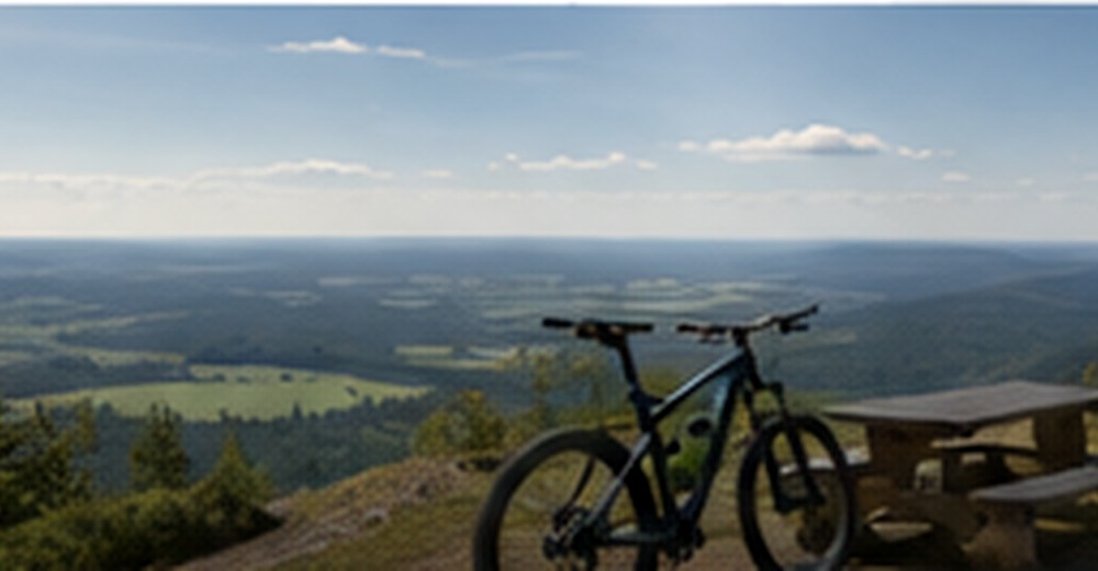 Mountainbike vid utsiktsplats över landskapet